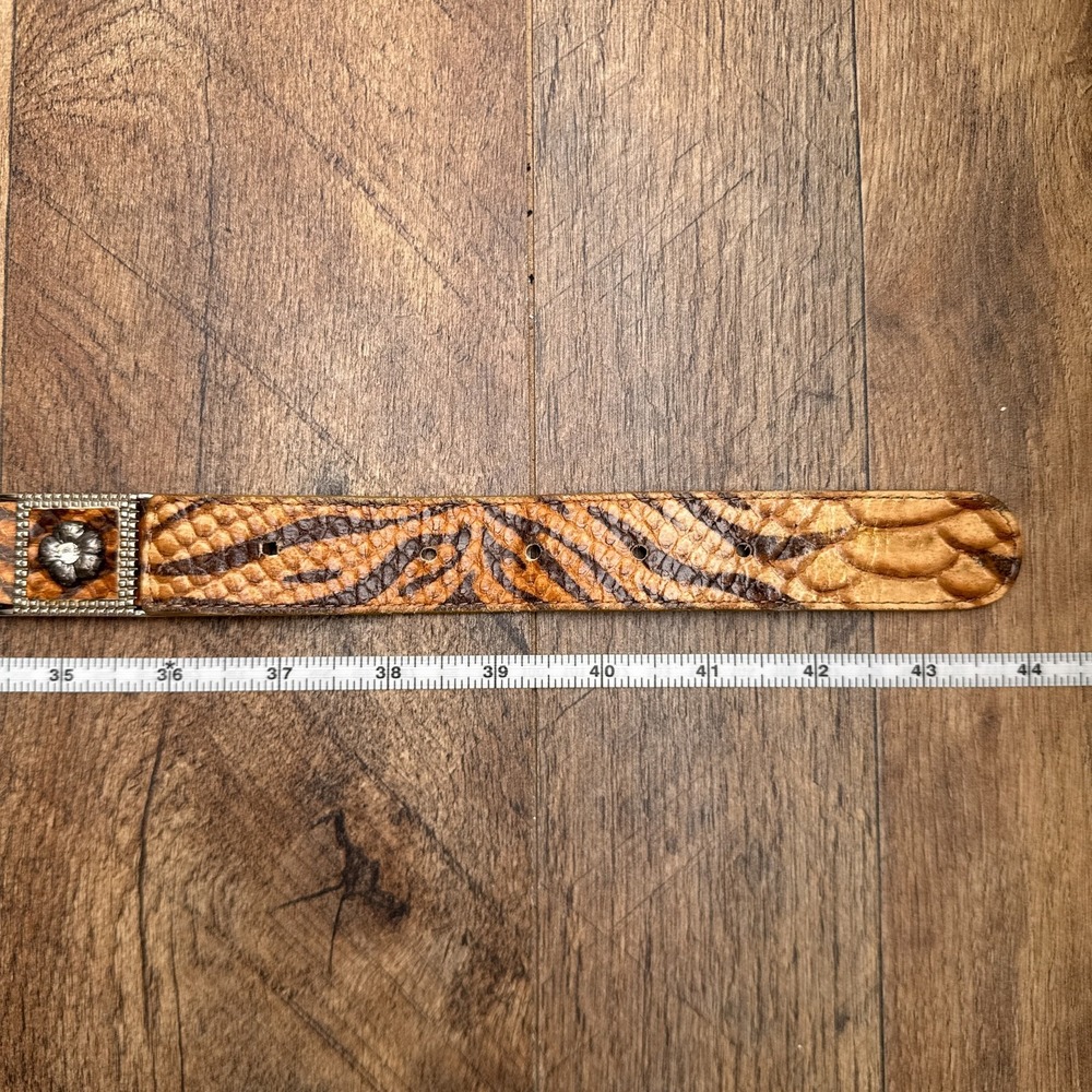 Vintage Italian Western Leather Belt Women's XL Brown Floral Berge 6610 - Picture 8 of 9